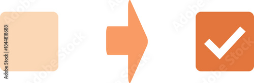 Process flow icon with arrow and checkmark