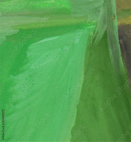 Abstract green background with gouache paints strokes.