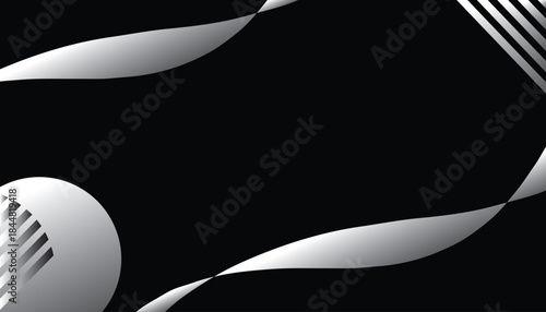 Abstract Silver Wave Shapes on Black Background Modern Futuristic Design