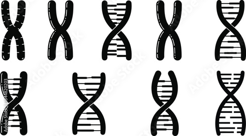Abstract illustration of multiple dna double helix structures in black and white