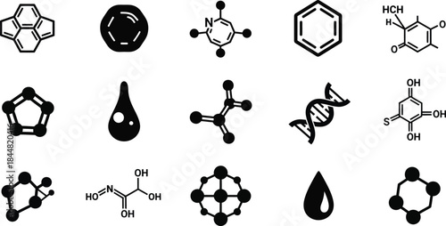Collection of diverse chemical structures and molecular diagrams depicted in black