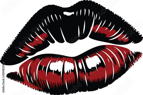 A striking illustration of stylized red and black painted female lips