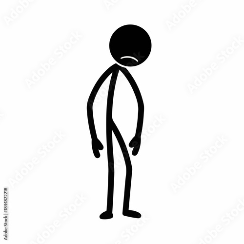 Simple black stick figure illustration depicting a sad and dejected person with slumped posture and a frown.