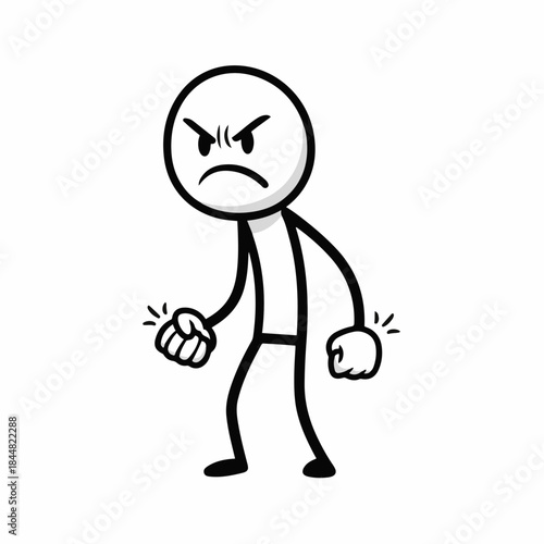 Angry stick figure clenching fists, expressing frustration and determination on a white background.