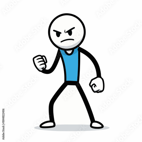 A stick figure character with an angry expression and clenched fists, ready for a confrontation.
