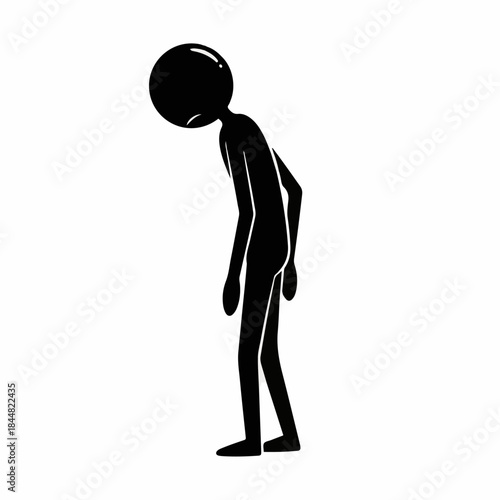 Black stick figure with head down, depicting sadness, depression, or exhaustion on a white background.