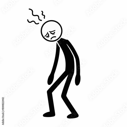 Black stick figure showing signs of exhaustion and stress with wavy lines above its head, depicting fatigue.