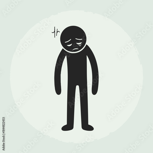 Simple illustration of a person feeling sad and tired, with slumped shoulders and a downcast expression.