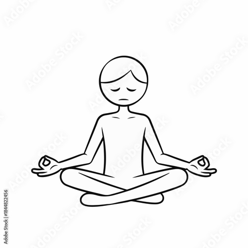 Simple line drawing of a person meditating in a lotus position with eyes closed.