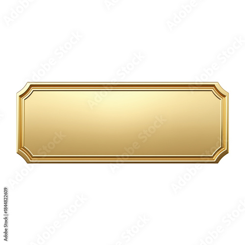 Rectangular gold plaque with beveled border on transparent background