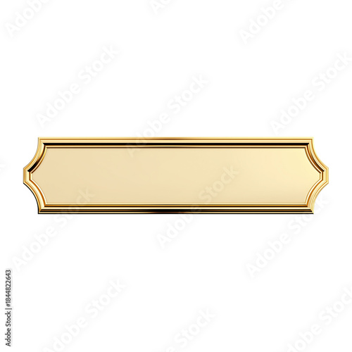 Golden nameplate with scalloped edges on transparent background