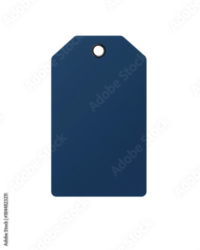 Sleek rectangular dark blue tag with circular hole on transparent background