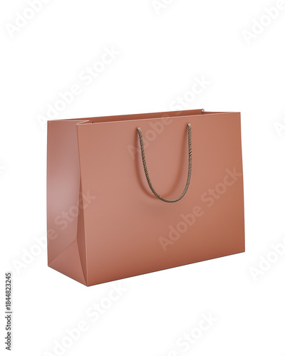 Single shopping bag with sleek reflective surface and braided rope handles on transparent background