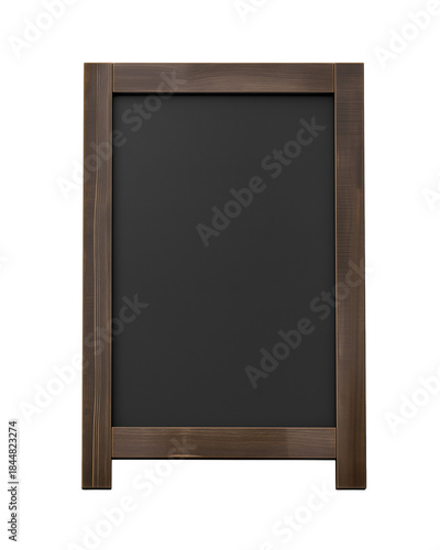 Polished wooden-framed chalkboard with sleek black surface on transparent background