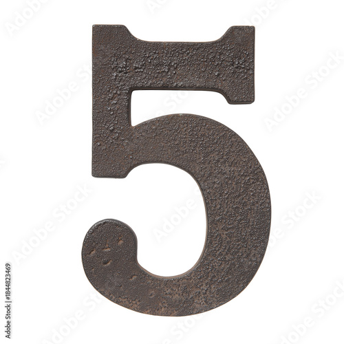 Weathered rustic number five on transparent background