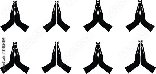 Four sets of praying hands in a repeating pattern on transparent background silhouette
