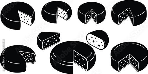 Assortment of swiss cheese pieces in various shapes on transparent background silhouette