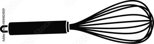 Black kitchen whisk illustration with a long handle on transparent background silhouette