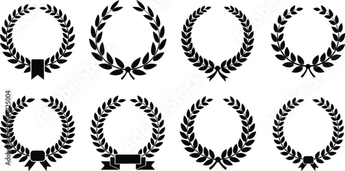 Four rows of laurel wreaths elegant designs on transparent background silhouette