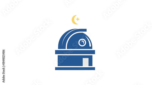 Blue observatory building with a crescent moon symbol above.