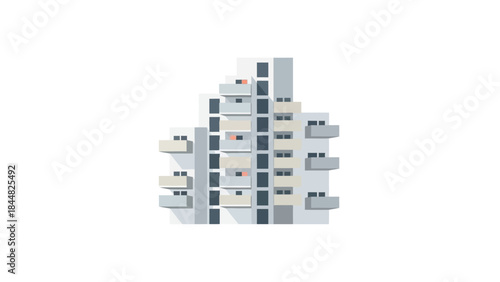 Modern Apartment Building with Balconies and Windows.