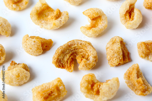 Crispy pork cracklings, a crunchy savory snack.