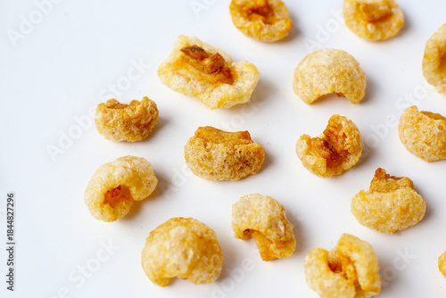 Crispy pork cracklings, a crunchy savory snack.