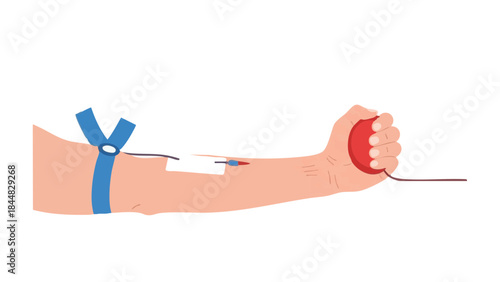 Arm of blood donor squeezing ball for medicine concept  