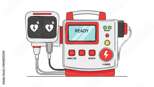 Emergency defibrillator unit ready for use in medical environment  