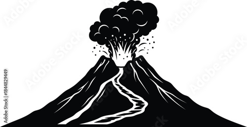Dramatic volcanic eruption illustration with flowing lava a striking silhouette on transparent background