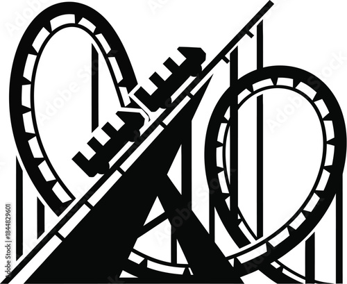 Black roller coaster track design element on transparent background silhouette