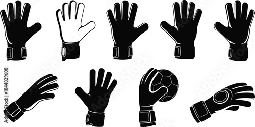 Various goalkeeper gloves in different styles a useful graphic on transparent background silhouette