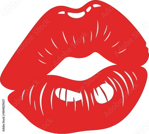 Bold red lips graphic design element on transparent background silhouette