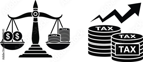 Tax justice and financial balance concept with scales on transparent background silhouette
