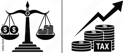 Scales of justice and economic growth with money tax on transparent background silhouette