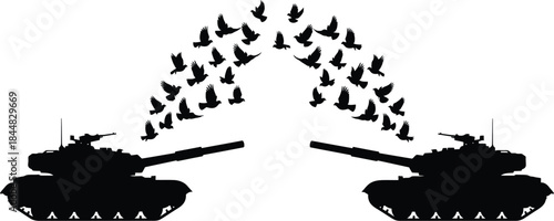 A flock of birds rising from tanks a dramatic scene on transparent background silhouette