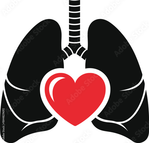 Anatomical lungs and heart symbol design ideal for medical graphics on transparent background silhouette