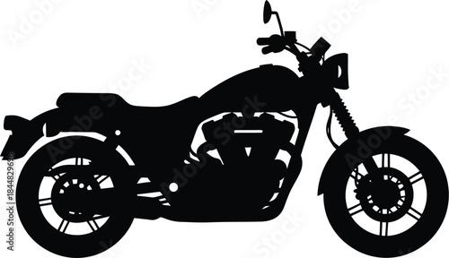 Black motorcycle side view illustration on transparent background silhouette