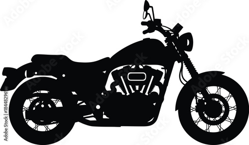 Detailed motorcycle illustration in black perfect for designs on transparent background silhouette