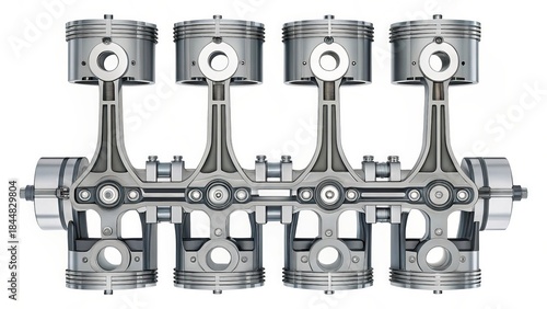Intricate Internal Combustion Engine Pistons and Connecting Rod Assembly