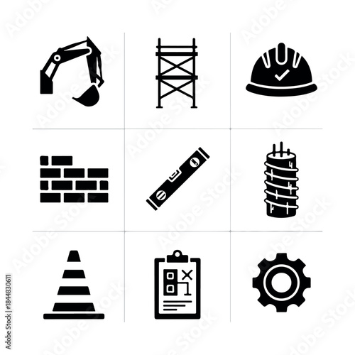 Engineering Tools and Construction Safety Icon Set