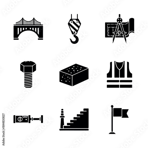 Construction Structure and Building Tools Icon Set