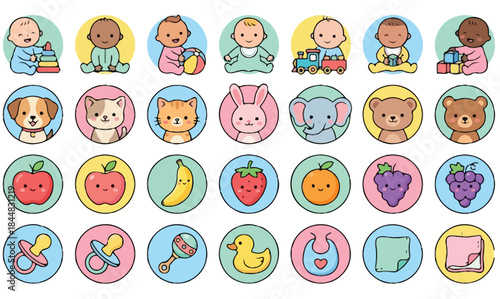  Sweet and Cute Baby and Kids Cartoon Characters with Animals, Toys, and Princess Elements