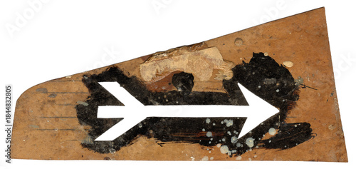 Papierschablone typografischer Pfeil - vorwärts zeigend im vintage look mit schwarzer Farbe Farbflecken