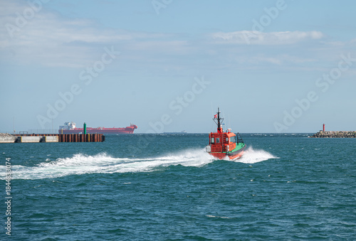 Pilot boat exiting the port of skagen in Denmark