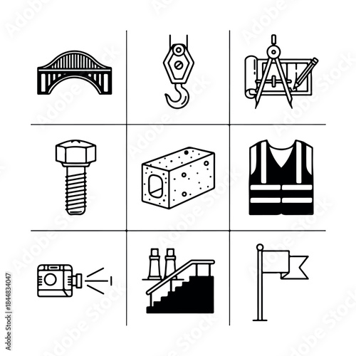 Construction and Industrial Tools Icon Set