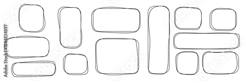 A modern set of irregular, unusual frames drawn with black line art. Abstract geometric round grunge design with unique aesthetic and monochrome lines. Vector minimalist, expressive linear form.