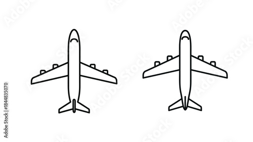 Two airplanes shown from above in a simple black and white silhouette
