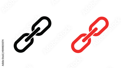 Two metal chain links one black and one red simple silhouette