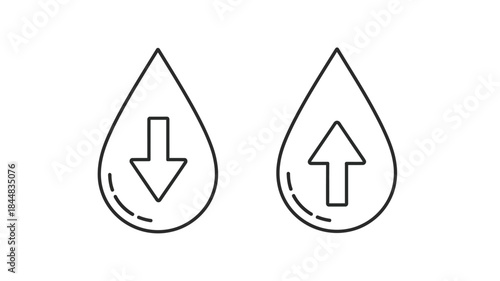 Two water droplets with opposing arrows a distinctive line art silhouette